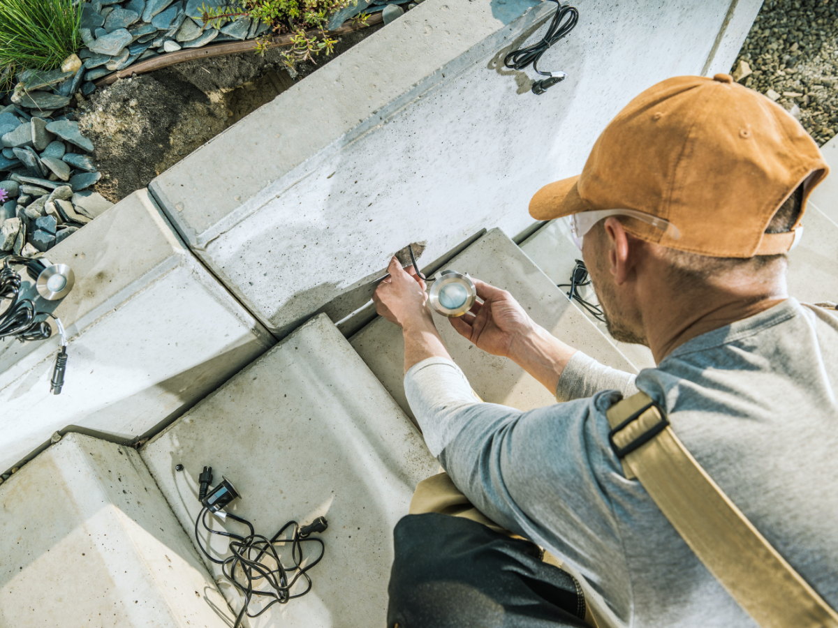 Professional electrician installing outdoor lighting for Florida home