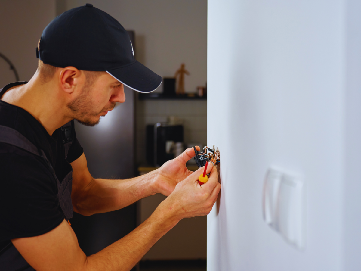 Electrician repairing sparking light switch
